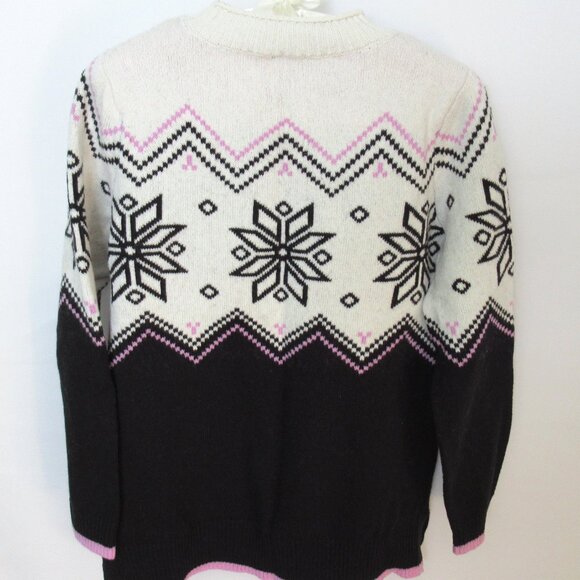 Talbots black white pink snowflake mock neck long sleeve sweater *Sz MP* - Picture 3 of 4